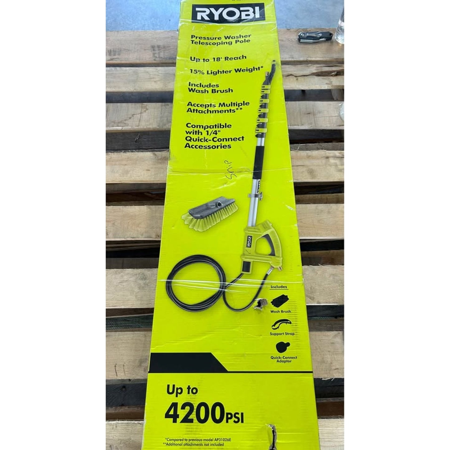 RYOBI 18 ft. Telescoping Extension Pole with Brush for Most Gas Electric and Cordless Pressure Washe