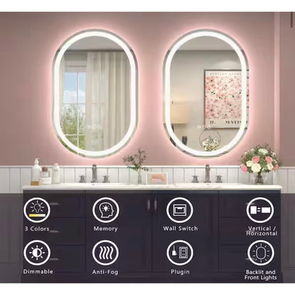 Apmir 24 x 32 Oval LED Bathroom Vanity Mirror Anti Fog Frameless Lighted Mirror New