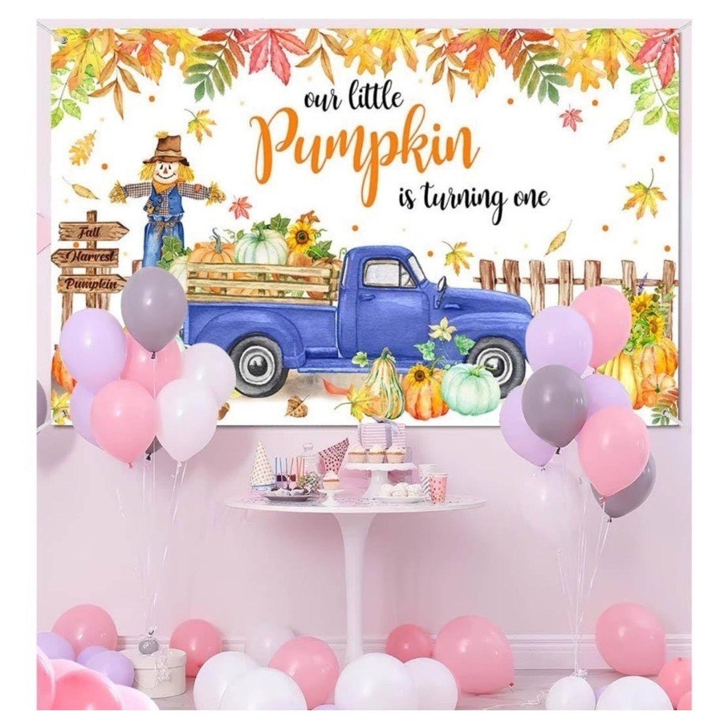 Pumpkin 1st Birthday Backdrop With Truck 7x5ft Autumn Theme