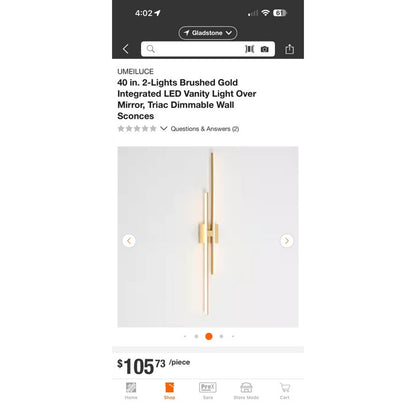 40 in. 2-Lights Brushed Gold Integrated LED Vanity Light Over Mirror, Triac Dimmable Wall Sconces