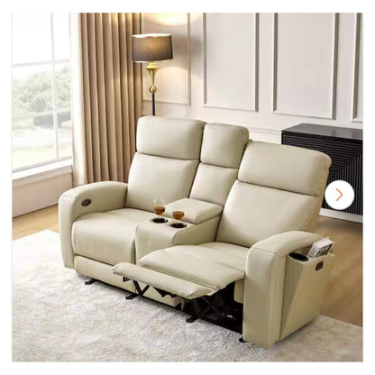 JAYDEN CREATION Gonzalo Power Reclining Loveseat Beige Faux Leather USB Storage New