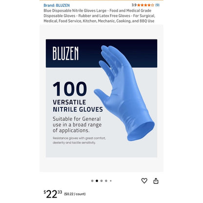 Bluezen Disposable Nitrile Gloves (M) 100 Ct Powder-Free