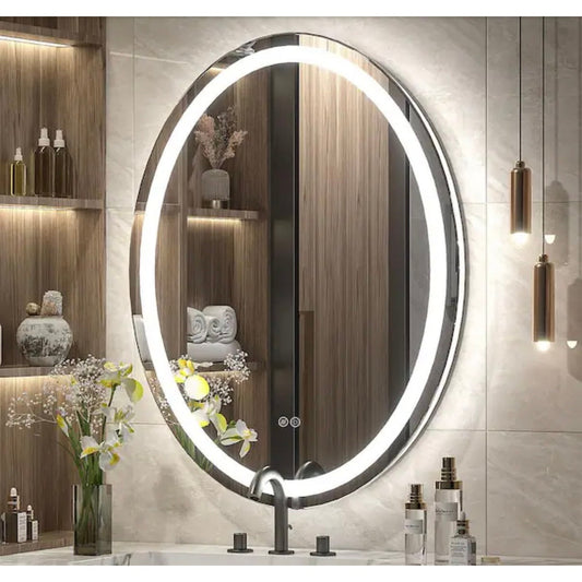 Apmir Oval LED Bathroom Vanity Mirror 20 x 28 Anti Fog Lighted Frameless Mirror
