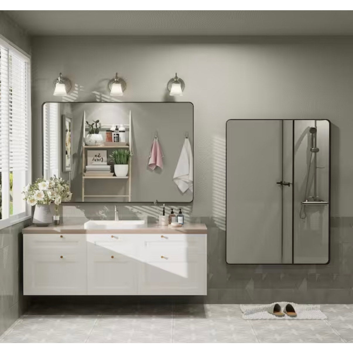 Apmir 44 x 30 Matte Black Bathroom Vanity Mirror Wall Mirror New