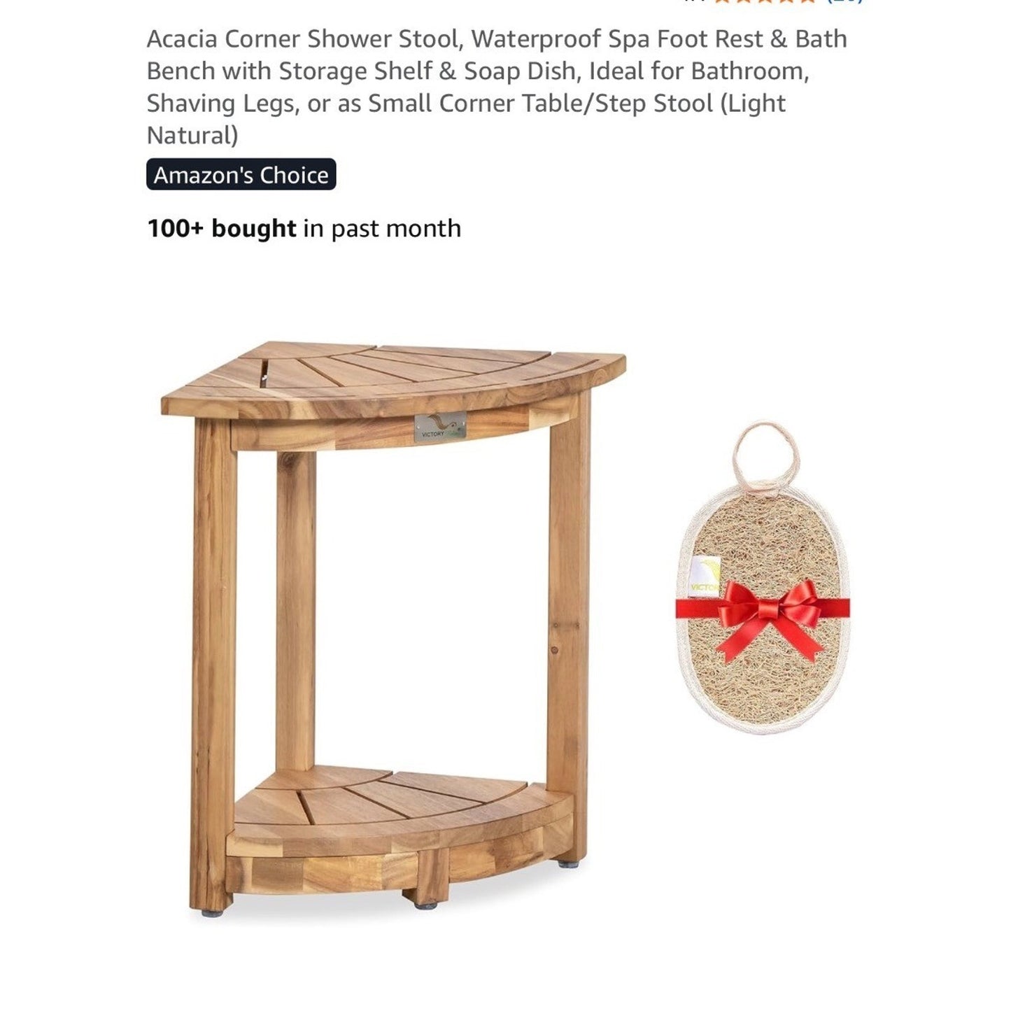 Acacia Corner Shower Stool With Storage Shelf & Soap Dish