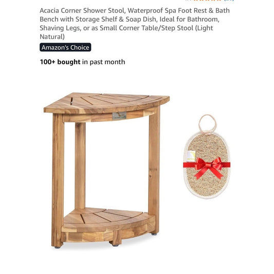 Acacia Corner Shower Stool With Storage Shelf & Soap Dish