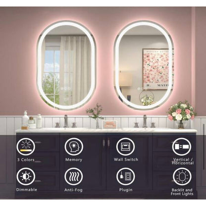 Apmir 24 x 36 Oval LED Bathroom Vanity Mirror Anti Fog Frameless Lighted Mirror New