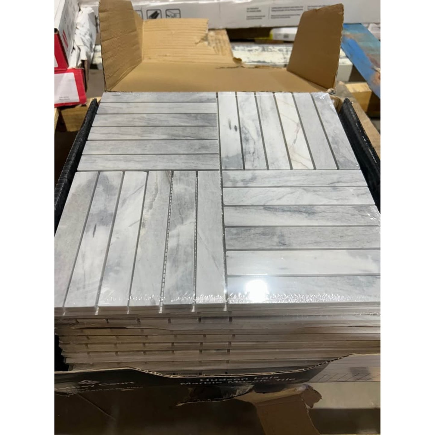 Jeffrey Court Hudson Lais Grey 11.875 in. x 11.875 in. Square Polished Marble Mosaic Wall and Floor