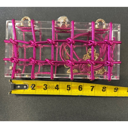 Clear Pink Acrylic Box With Gold Chain & Magenta Cord Design