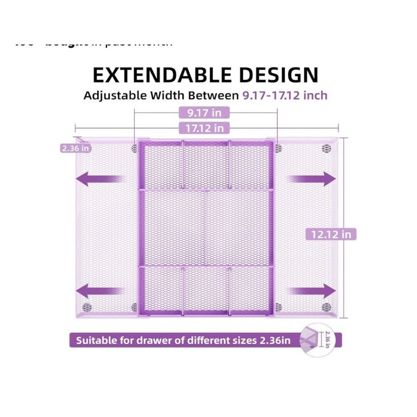 Mesh Expandable Purple Desk Drawer Organizer 10 Compartments