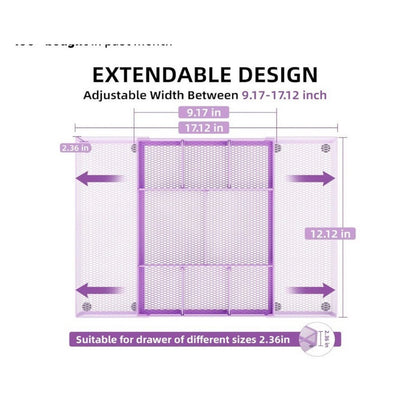 Mesh Expandable Purple Desk Drawer Organizer 10 Compartments