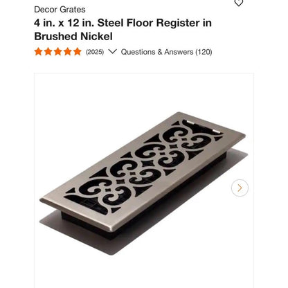 Decor Grates 4x12 Steel Floor Register Vent Brushed Nickel Design