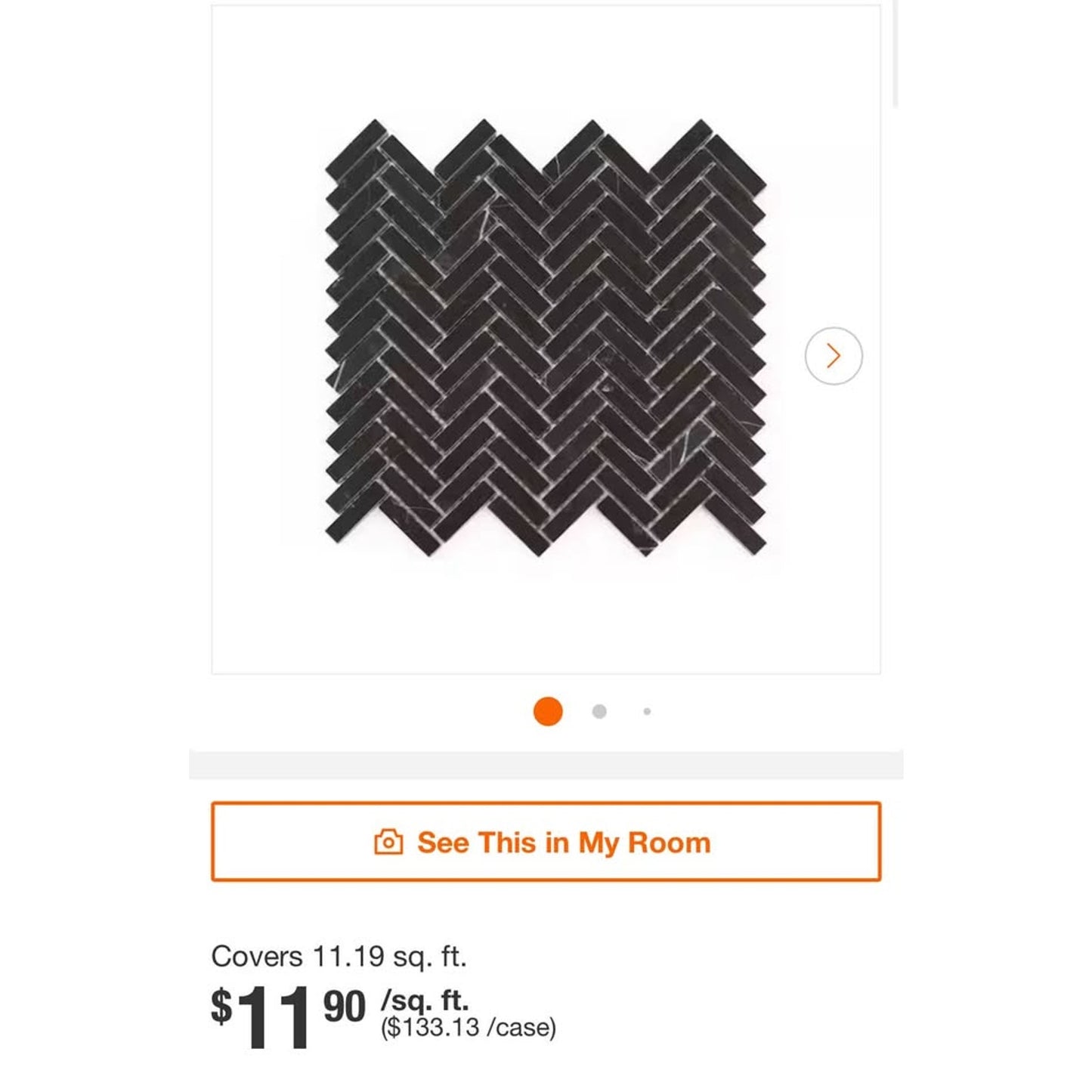Jeffrey Court Midnight Herringbone Black Marble Mosaic Tile New