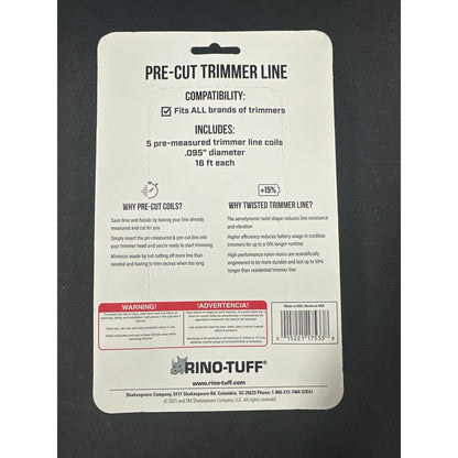 Rino-Tuff Pro .095" Pre-Cut Trimmer Line Twisted Universal Fit 16 Ft 5 Refills