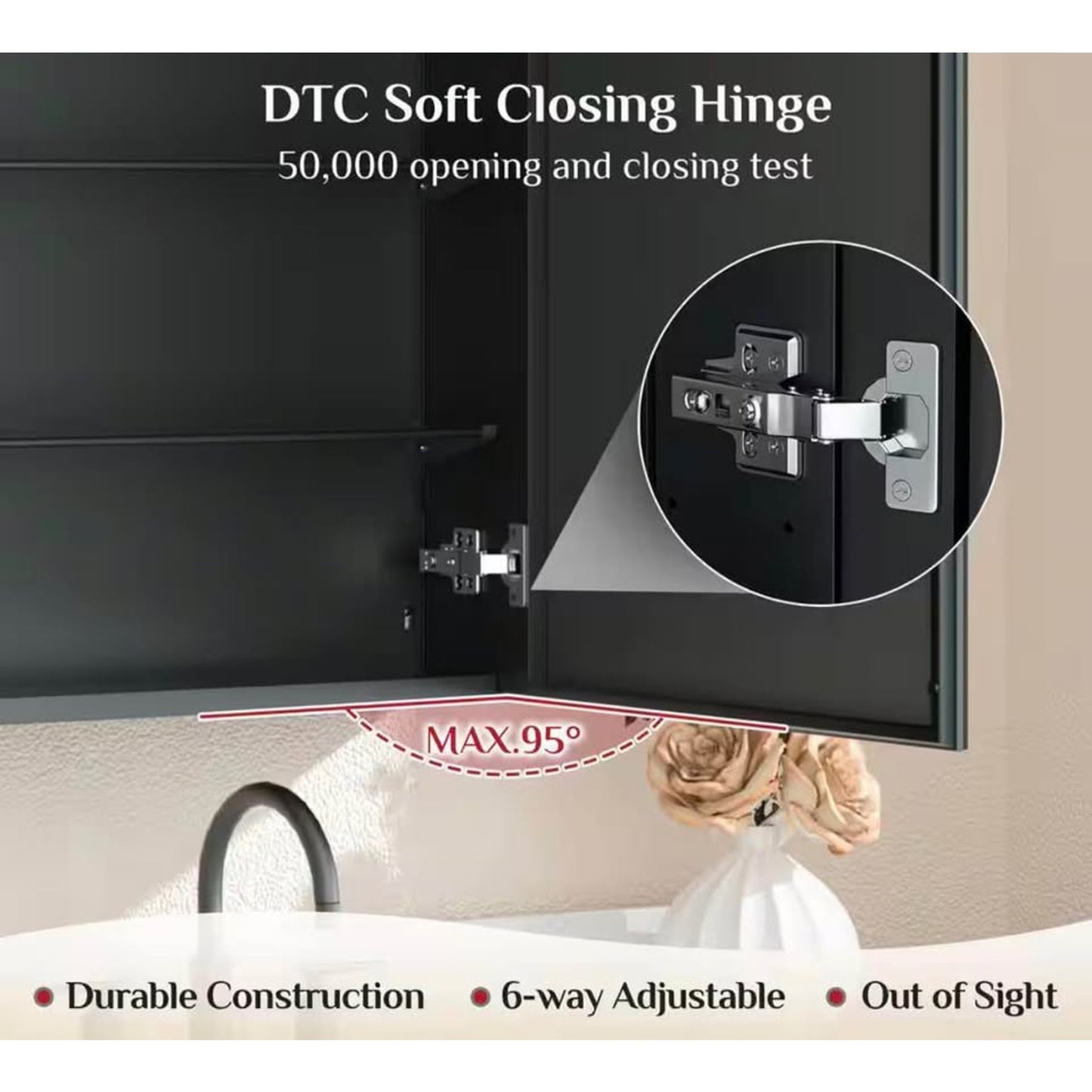 Black Rectangular Beveled Frameless Metal Black Surface Mount/Recessed Medicine Cabine