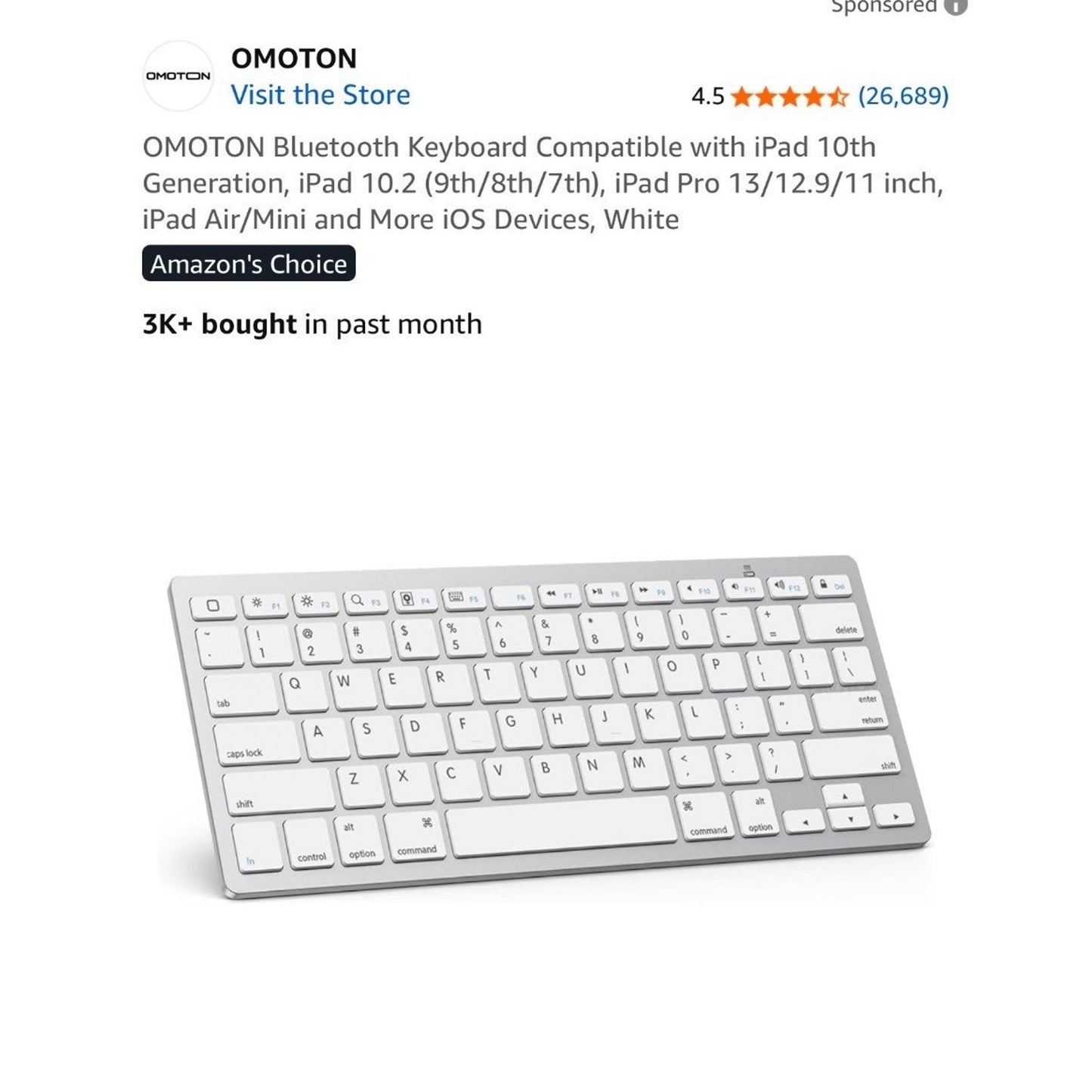 OMOTON Wireless Bluetooth Keyboard For iPad 10.2/Pro 11/12.9/Air/Mini Compatible