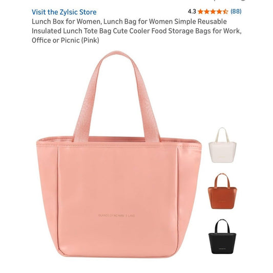 Insulated Lunch Tote Bag For Women Tear-Resistant Durable Pink