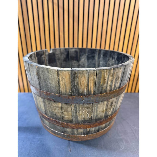 Genuine White Oak Whiskey Barrel Planter 26” Dia x 17.5” H (B100) – Rustic – BRAND NEW