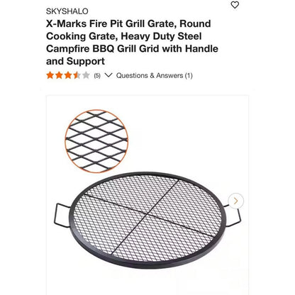 X-Marks Round Fire Pit Grill Grate 30" Heavy Duty Steel BBQ