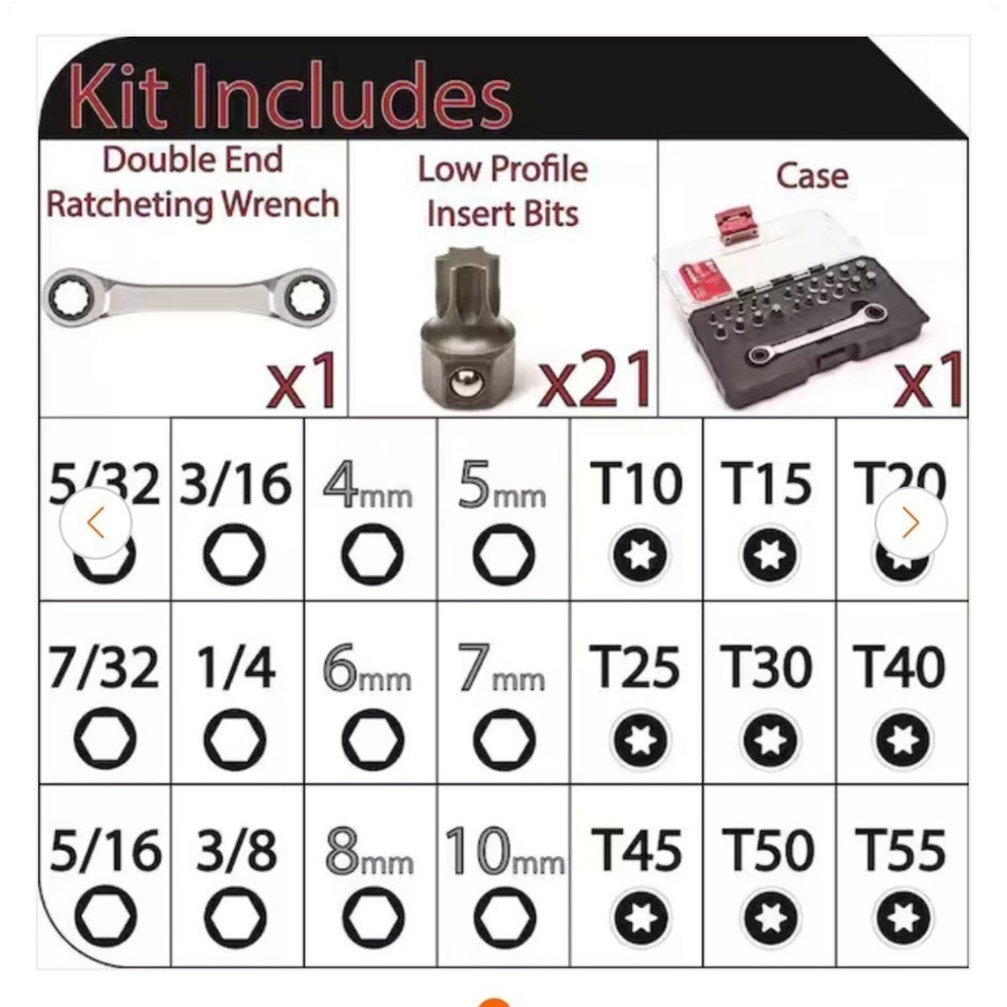 19-Piece Ratcheting Wrench & Insert Bit Set With Storage Case