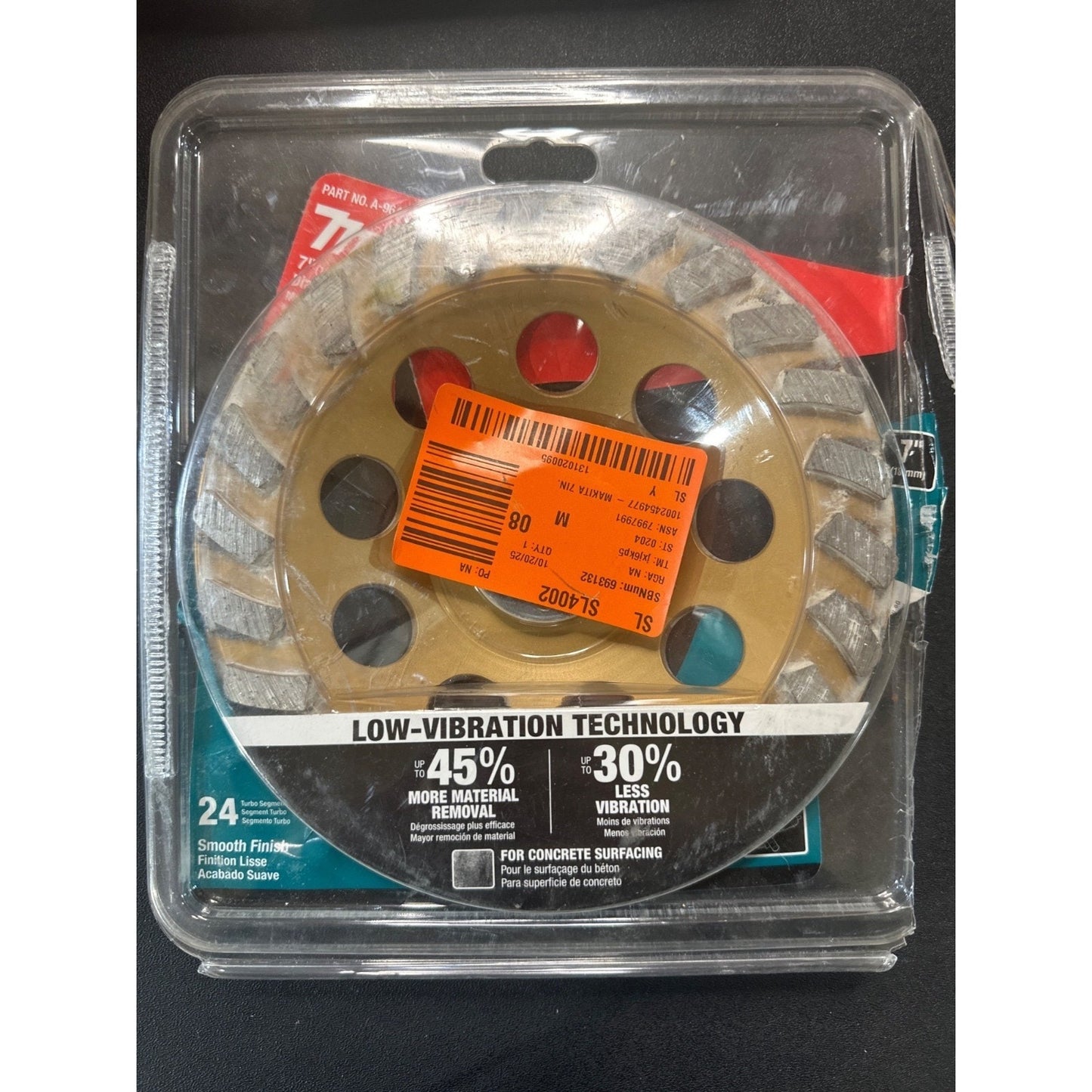 Makita 7" Turbo Diamond Cup Wheel Angle Grinder 24-Seg Low-Vibration