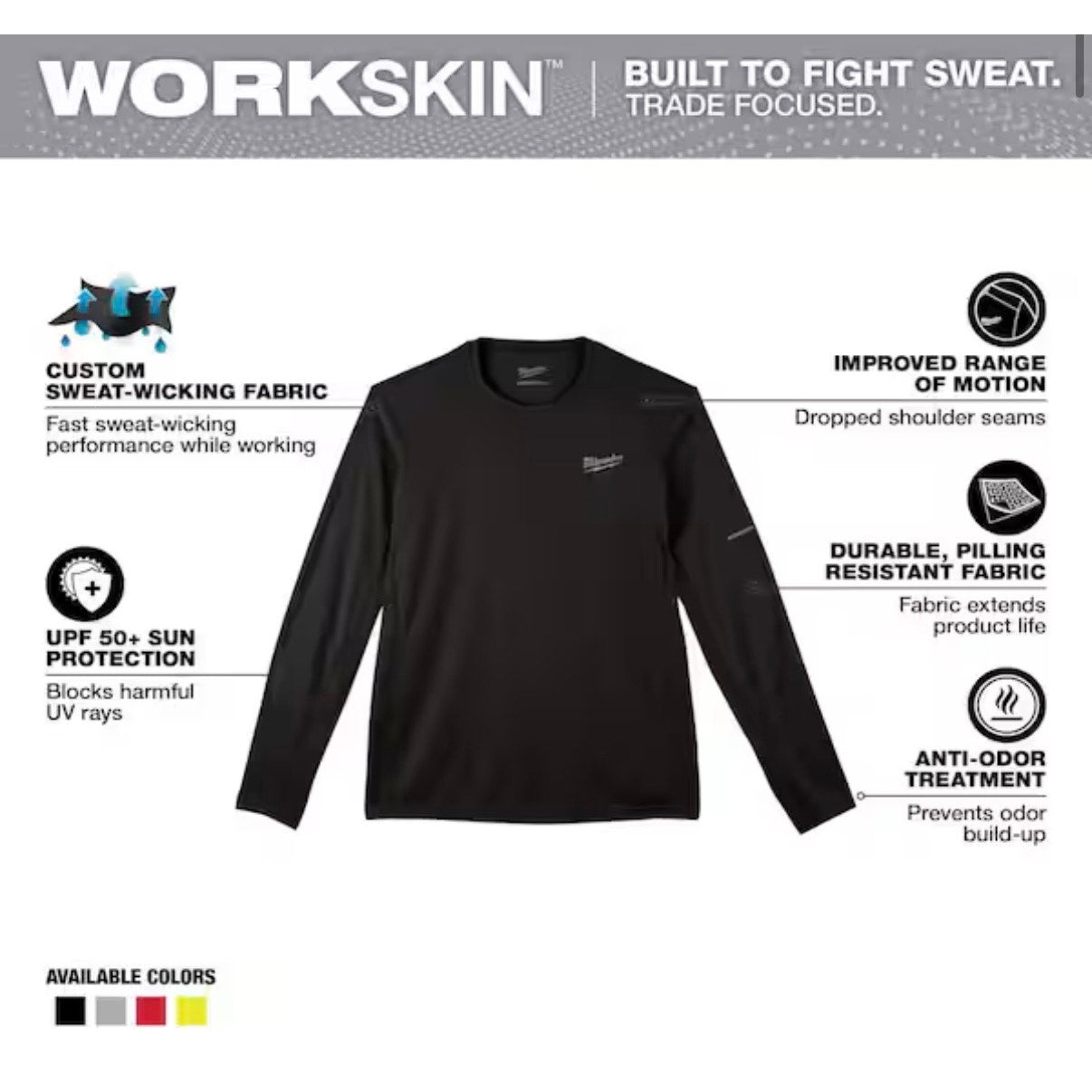 Milwaukee Men’s WORKSKIN XL Black Lightweight Performance Long Sleeve Shirt New 415B-XL Workwear