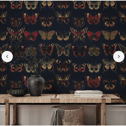Muralls Deep Charcoal Vintage Butterfly Wallpaper custom size 28in x 120in, 71cm x 305cm. Qty 4 sheets