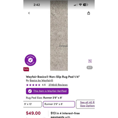2’6”X8 rug pad