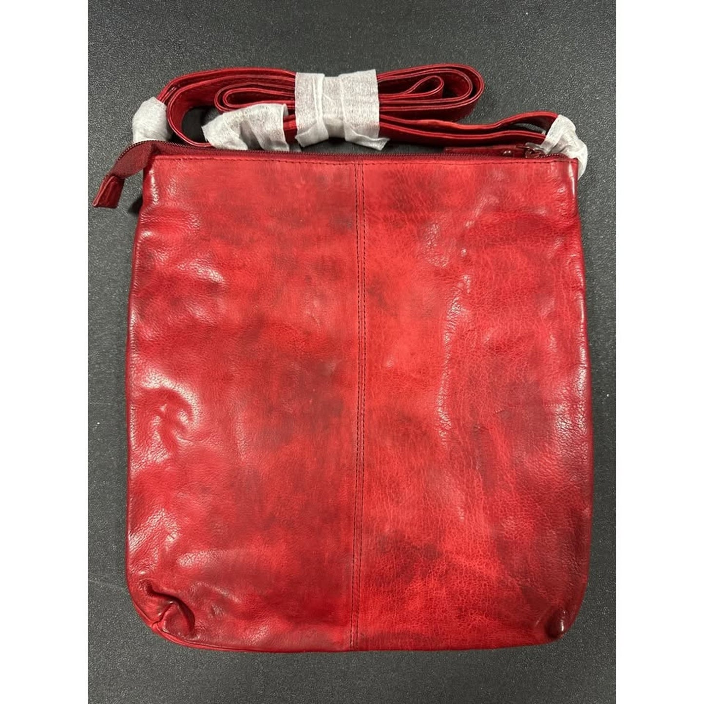 Red Leather Crossbody Bag With Multiple Pockets By Oak Leathers