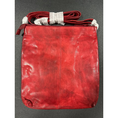 Red Leather Crossbody Bag With Multiple Pockets By Oak Leathers