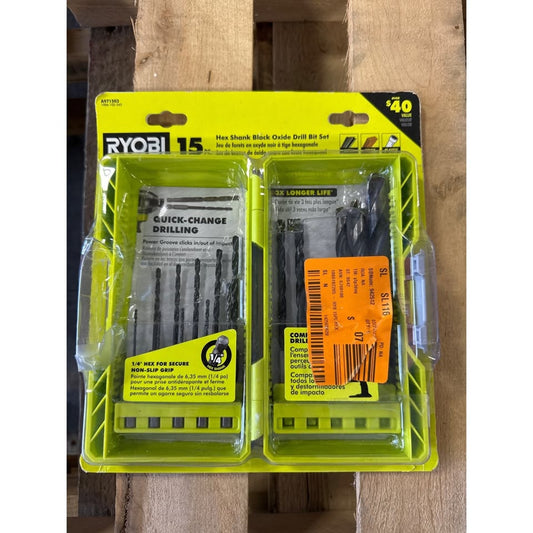 Ryobi 15-Piece Hex Shank Black Oxide Drill Bit Set Durable