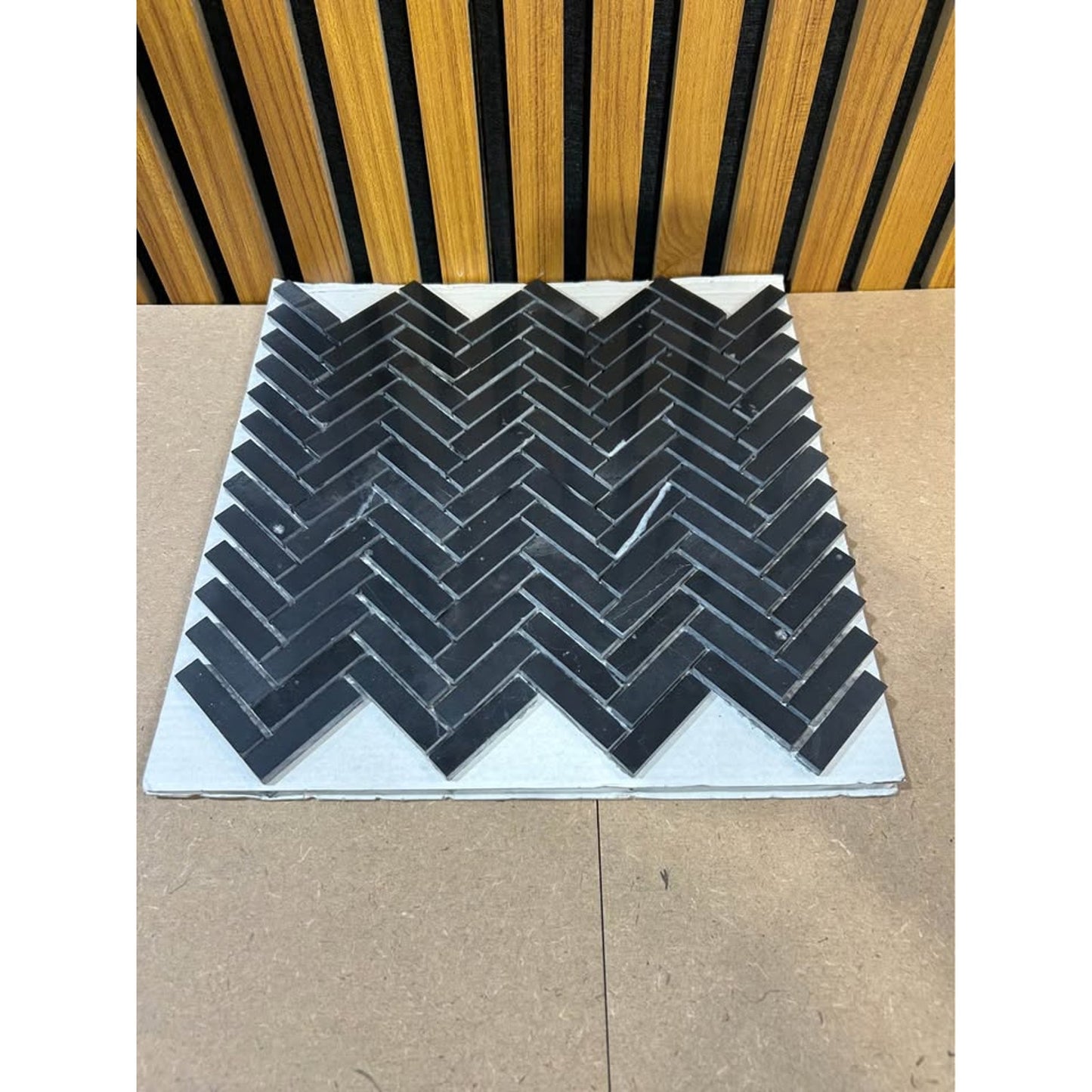 Jeffrey Court Midnight Herringbone Black Marble Mosaic Tile New