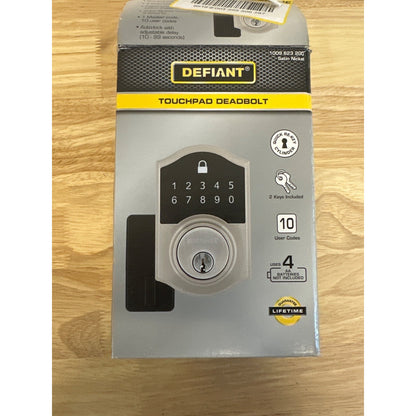 Defiant Touchpad Deadbolt Satin Nickel Keypad Lock Lifetime Warranty