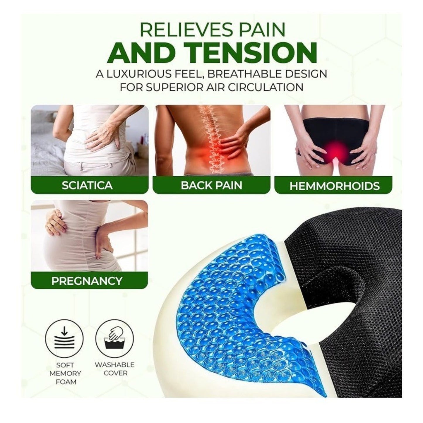 Orthopedic Memory Foam Donut Pillow Pain Relief Washable Cover