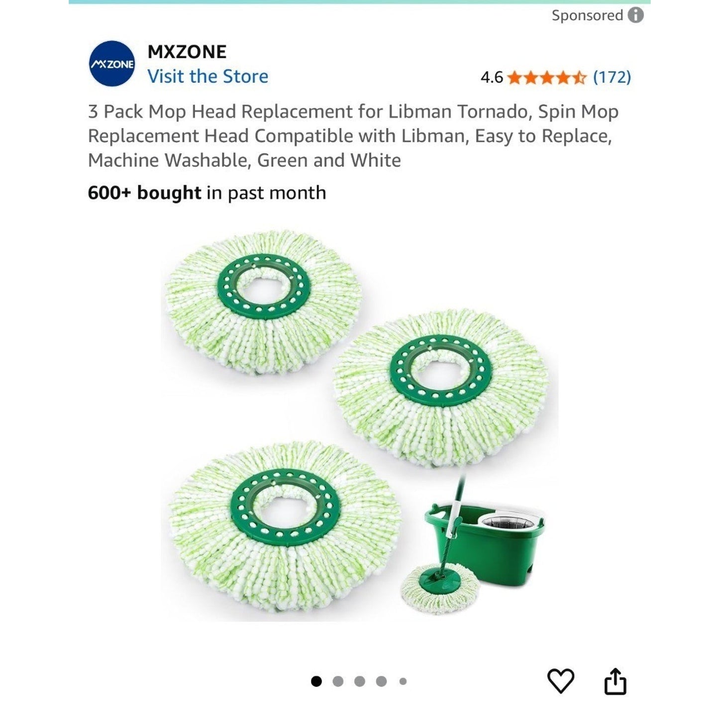 3 Pack Microfiber Mop Head Replacement Green/White For Libman Spin