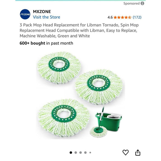 3 Pack Microfiber Mop Head Replacement Green/White For Libman Spin