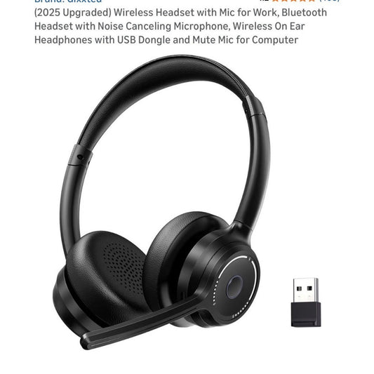 Wireless Bluetooth 5.4 Headset With Noise Canceling Mic USB Dongle Spin-To-Mute