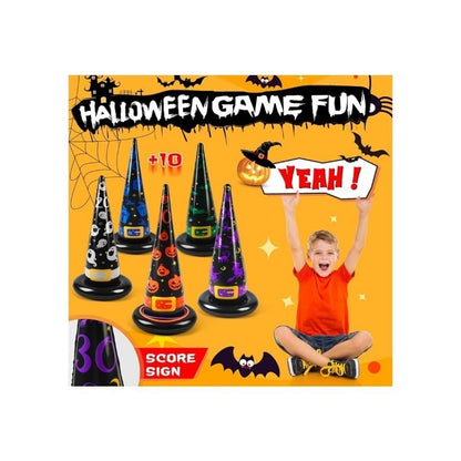 Halloween Inflatable Witch Hat Ring Toss Game Set 17-Piece