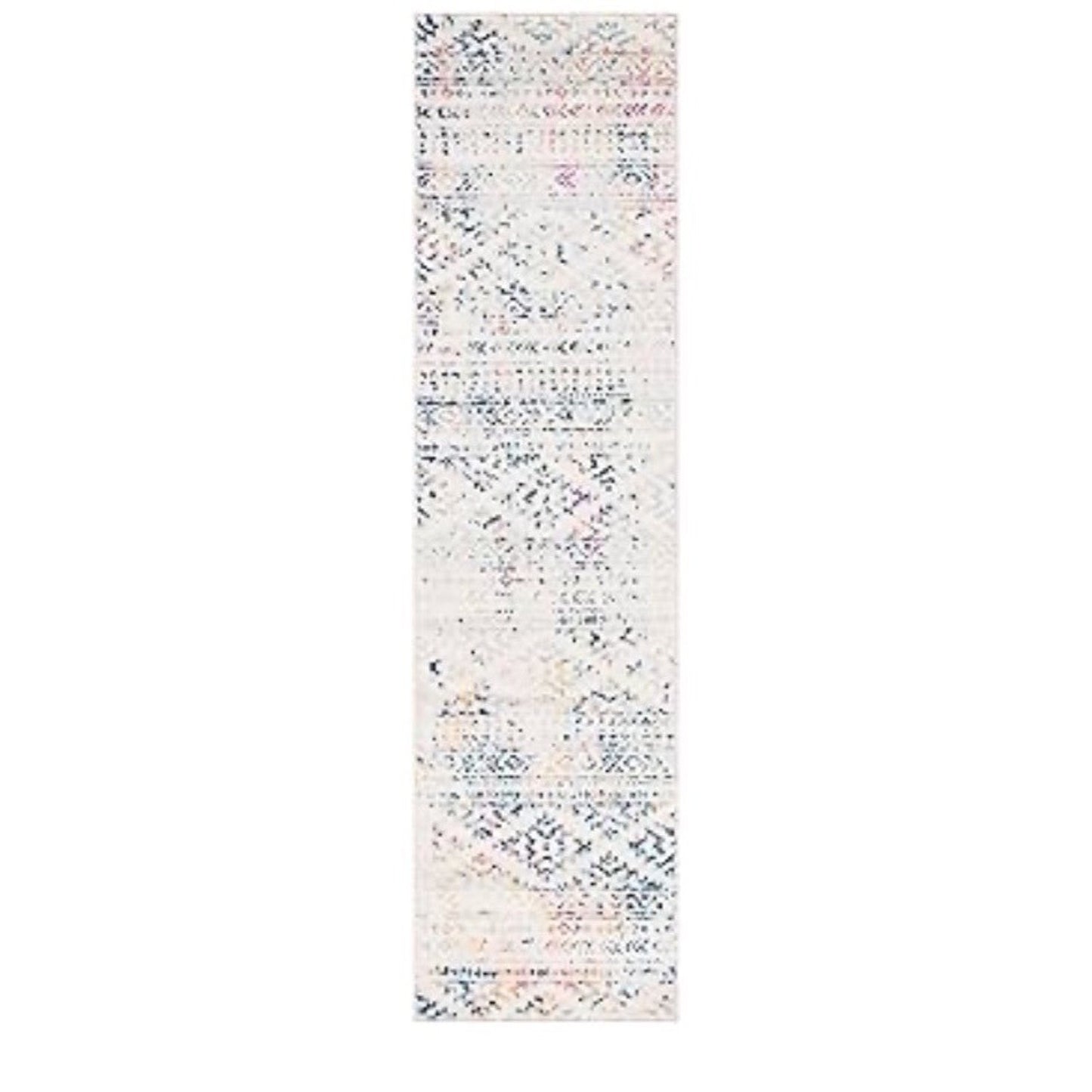 Runner Rug 2 x 8 Ivory & Blue Boho Style