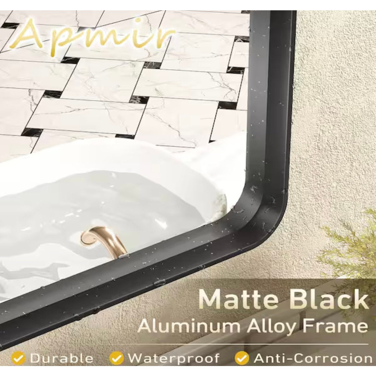 Apmir 44 x 30 Matte Black Bathroom Vanity Mirror Wall Mirror New